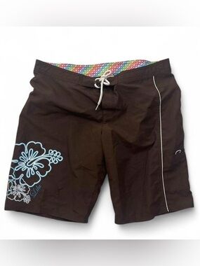 🌺Lilu Vintage Y2K Brown & Blue Floral Swim Summer Shorts Women’s size 13